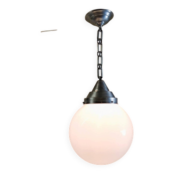 Industrial globe suspension opaline XXL - 1940s/50s