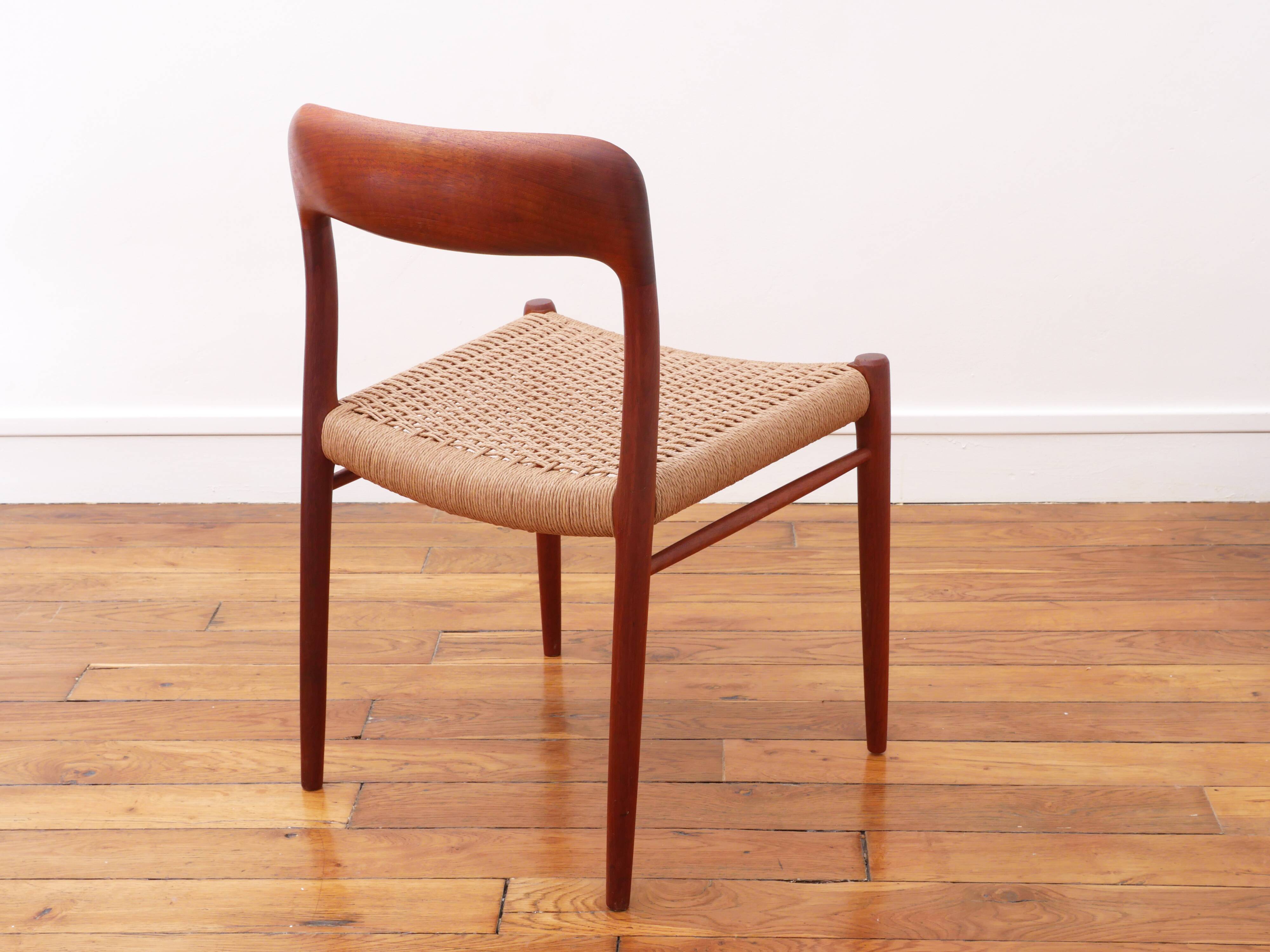 Chaise - Niels Otto Møller - modèle 75 - Corde danoise refaite - Restaurée
