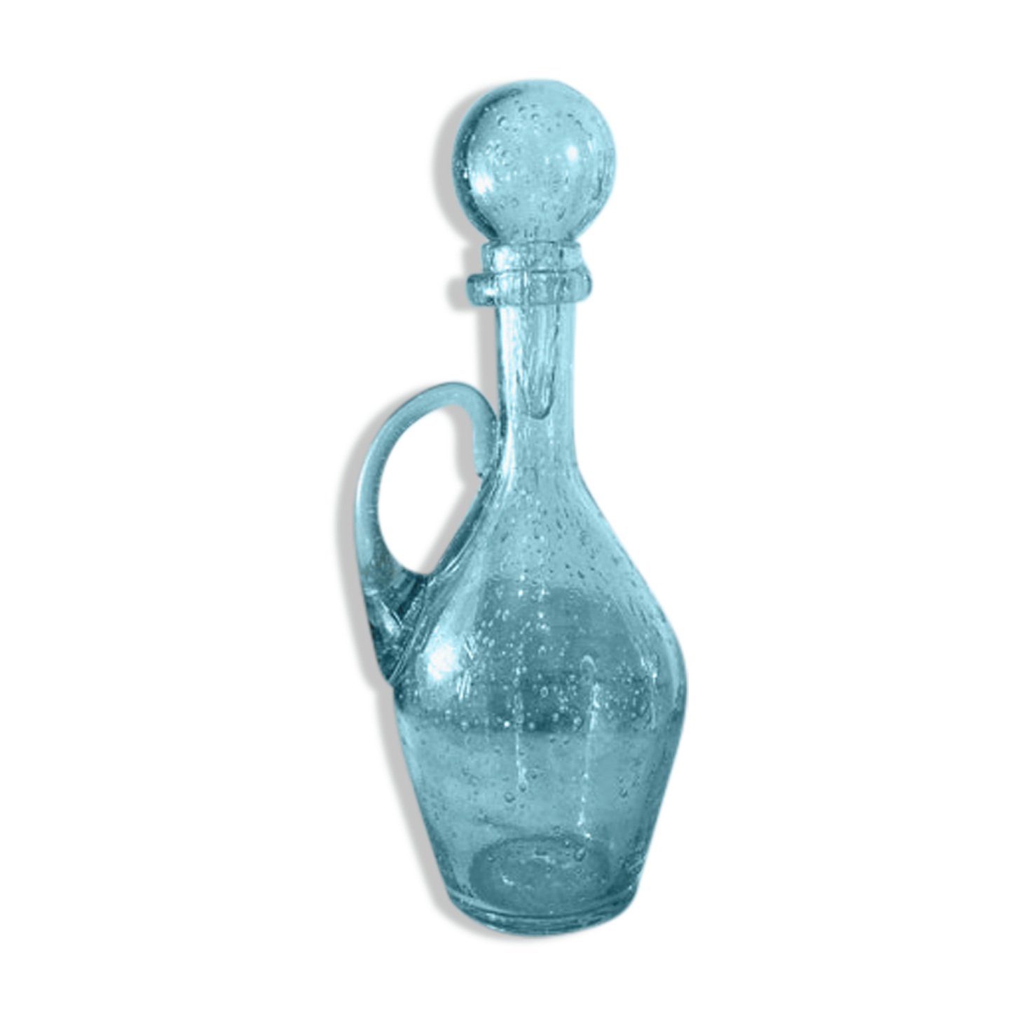 Large blue bubble glass decanter