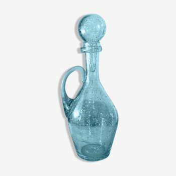 Large blue bubble glass decanter