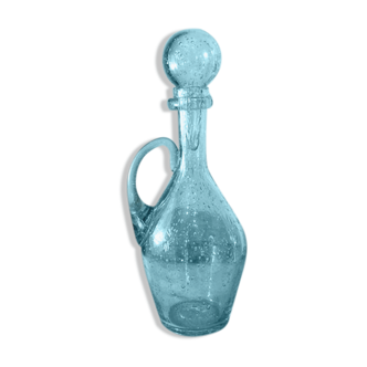 Large blue bubble glass decanter