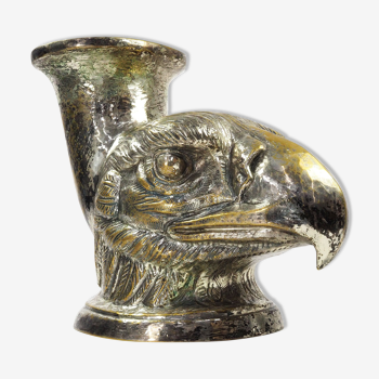 Vase rhyton tête d'aigle en laiton argenté-années 1900s