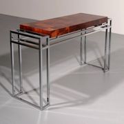 Table console en chrome et bois d'Aldo Tura, années 1970