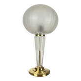 Grande lampe de table globe et pied en verre craquelé socle en laiton