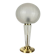 Large globe table lamp with a cracked glass base and brass stand.
