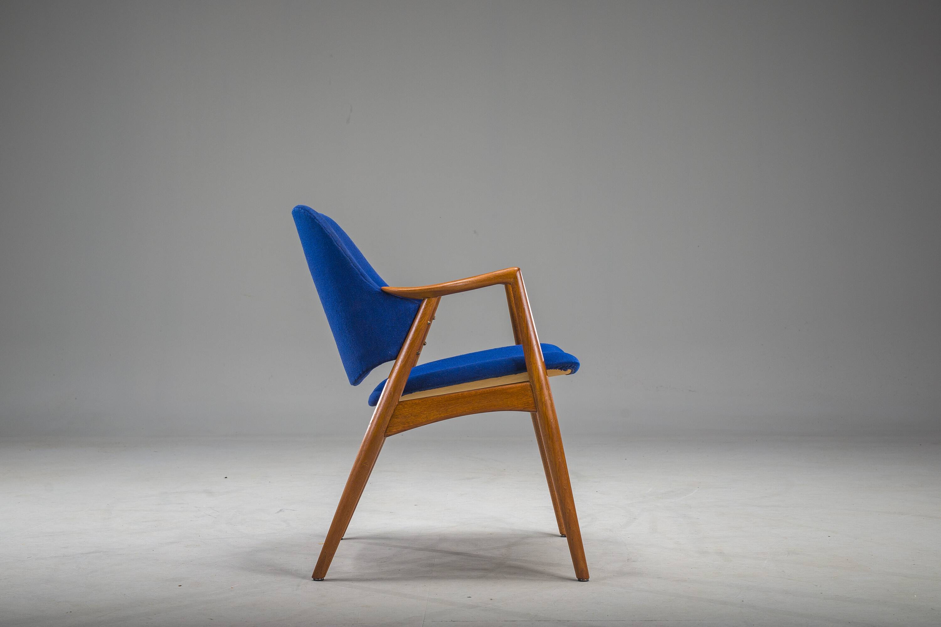 Armchair in Blue and Teak by Alf Svensson for Dux, 1960s