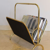 Magazine rack in brass and black lacquered metal, Italy 1970s