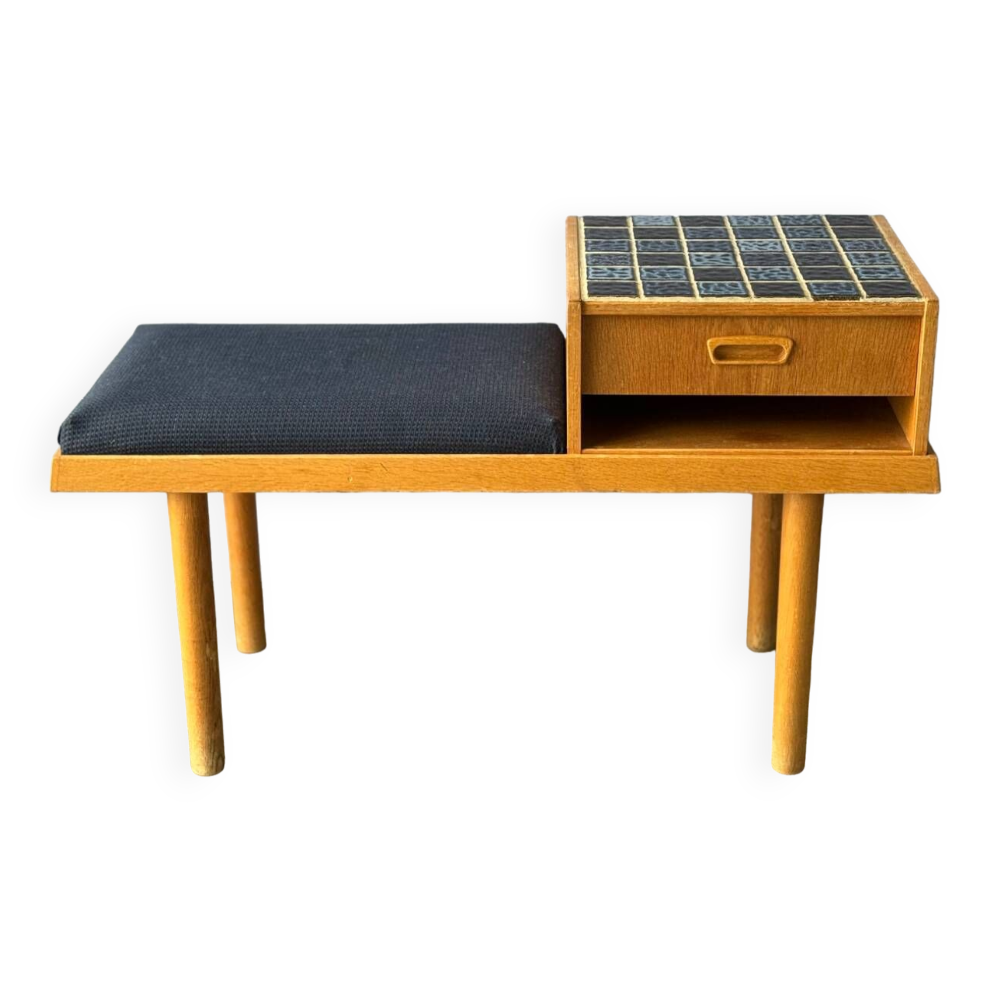 Vintage entryway bench decorated with ceramic tiles, Norway 1960s