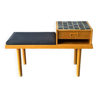 Vintage entryway bench decorated with ceramic tiles, Norway 1960s