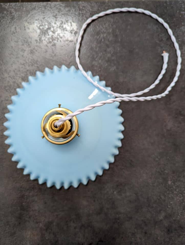 Suspension lampshade opaline serrated pale blue art deco Ø24.5