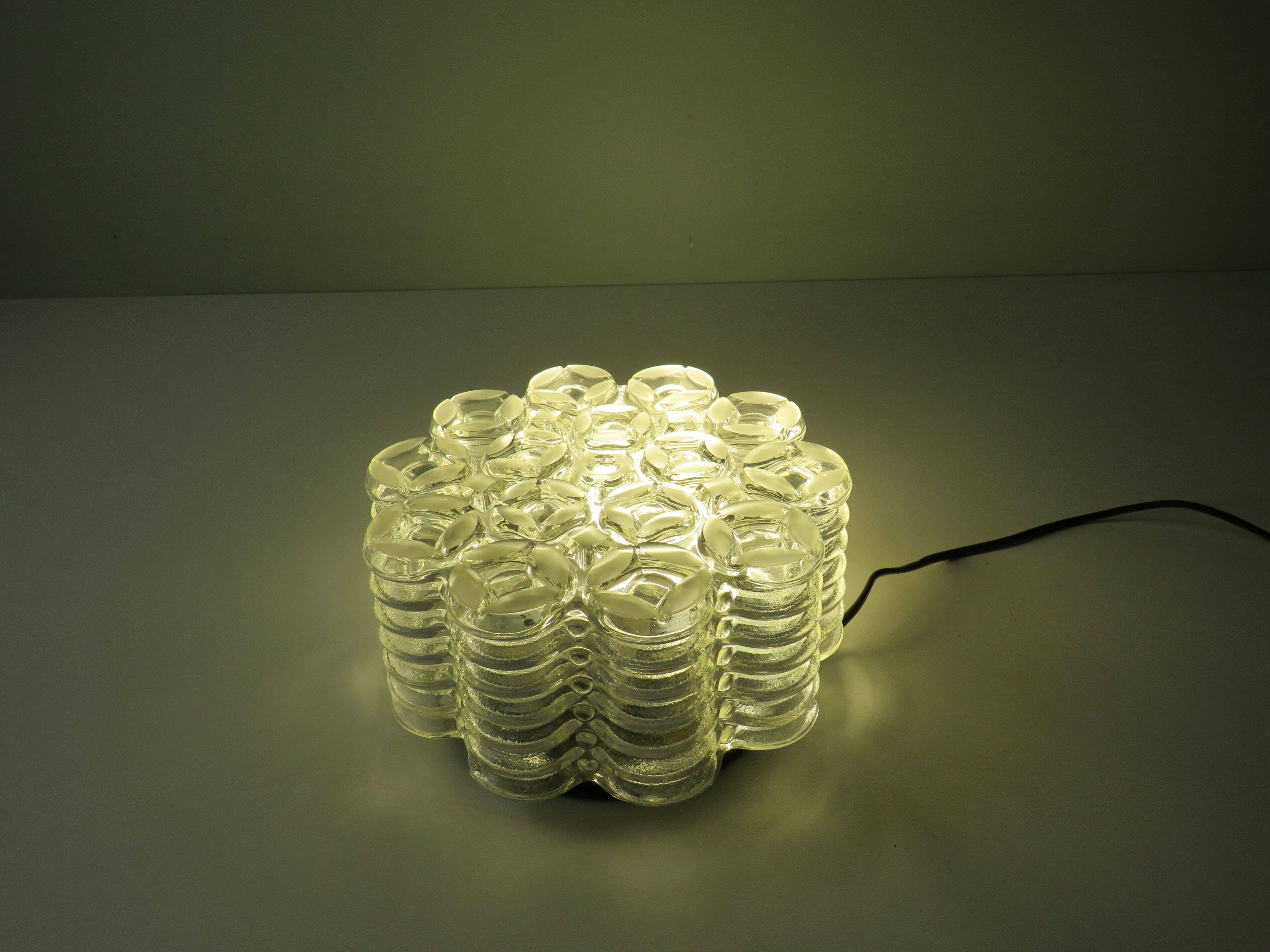 Vintage ceiling light WILA Leuchten in textured glass, Germany 1970.