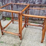 Nesting coffee tables, bamboo, rattan and glass, 70s