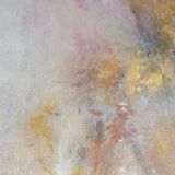 Toile d'art abstrait moderne or et nude rose acrylique Some Day Soon  50 x 70cm, pièce unique
