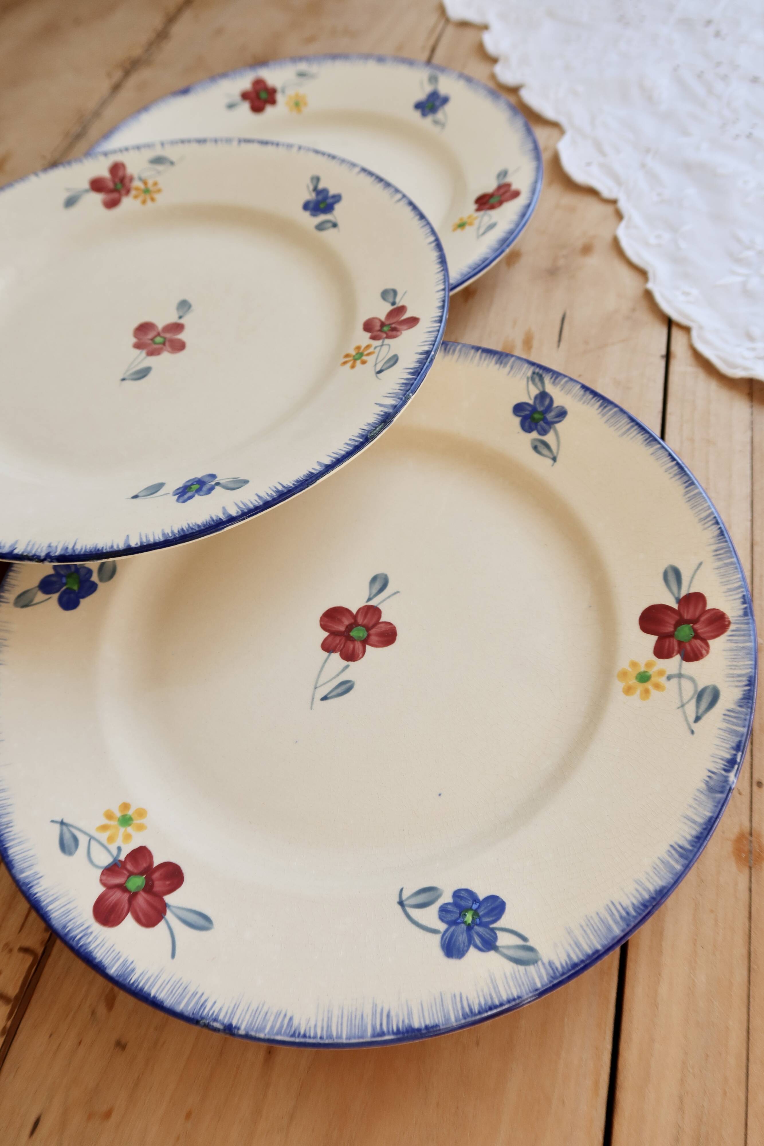 4 vintage flat plates Digoin Sarreguemines model Mary-Lou