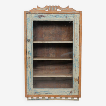 Old teak display case (patina aged by time in blue and wood color)