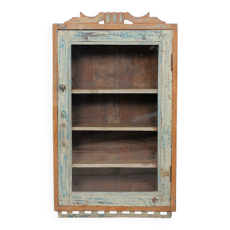 Old teak display case (patina aged by time in blue and wood color)