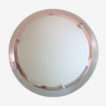 Ceiling lamp "saucer" in opaline and chrome