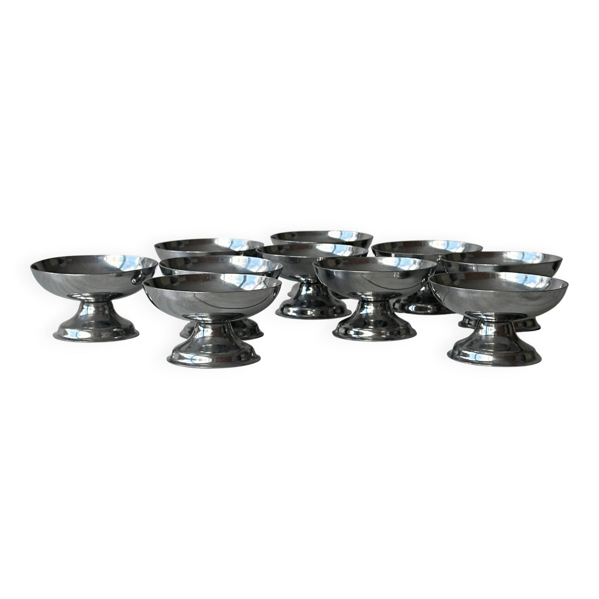 Lot de 10 coupes à glace vintage en inox argenté