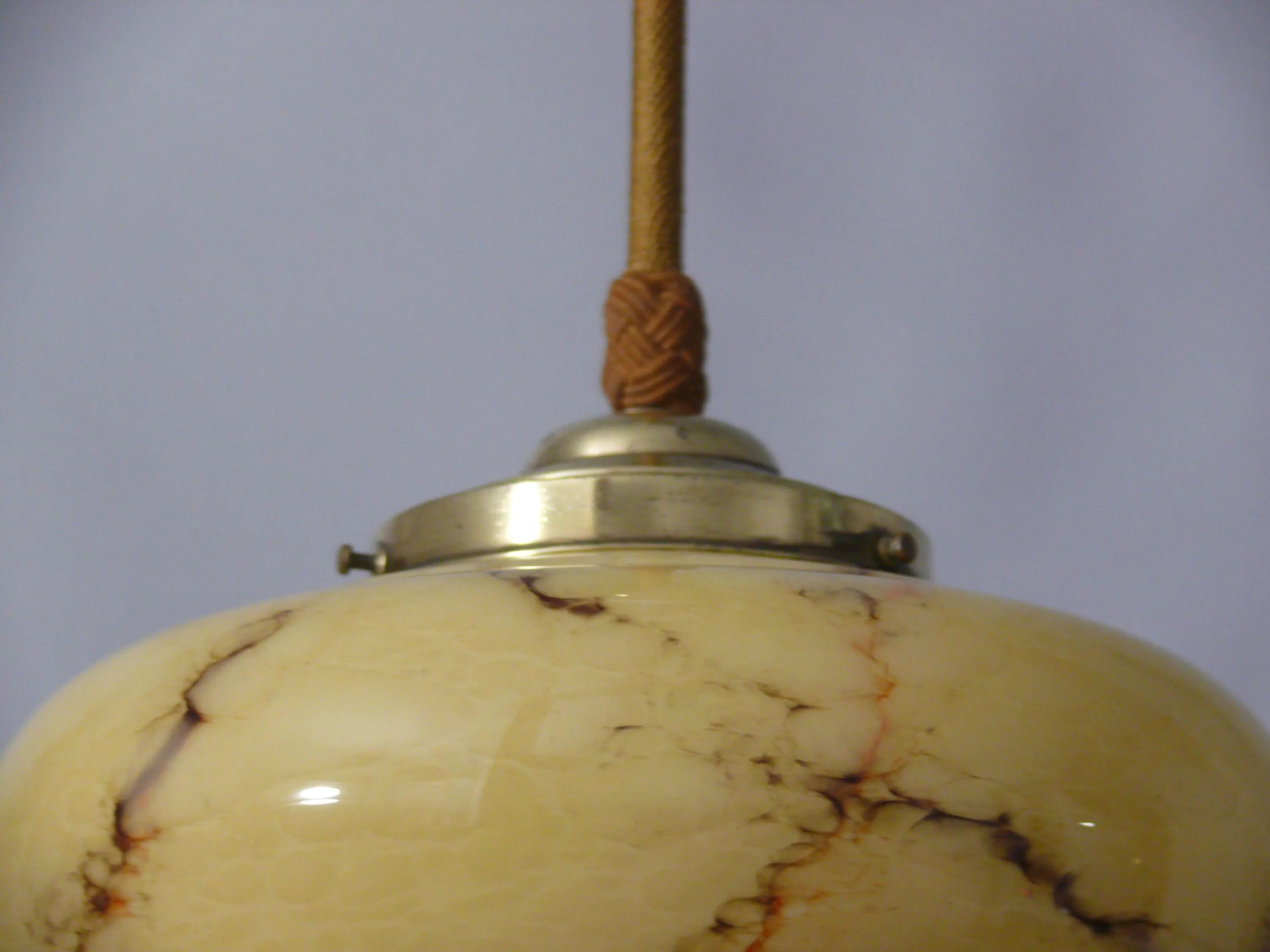 Art Deco Suspension with Beige Glass Shade and Twisted Stem - circa 1920-1930