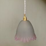 Vintage tulip suspension in frosted glass half white half pink