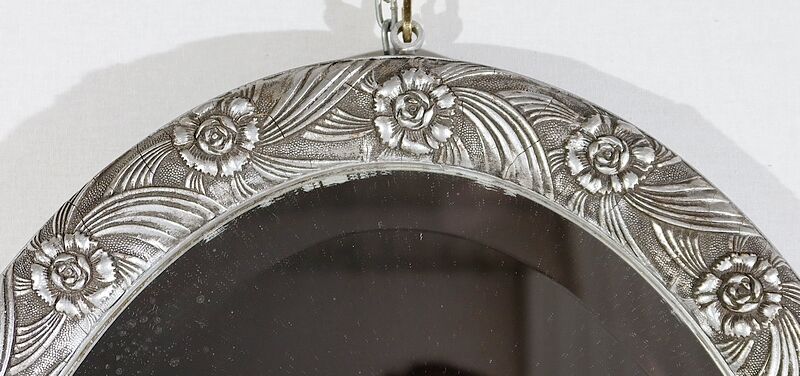 Oval mirror with silver frame, art nouveau, 1900