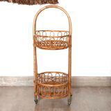 Rattan and bamboo trolley on wheels, 1950s