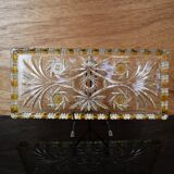 Plat rectangulaire cristal de bohême Walther Glas motif jaune et fleur