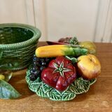 Vintage barbotine dish with fruit decorations