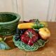 Vintage barbotine dish with fruit decorations