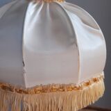 Table lamp foot turned wood, lampshade dome with collar and fringes, 50's years