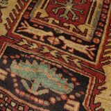 Red & Mustard Vintage Lankaran Geometric Wool Runner Rug 304 x 115 cm