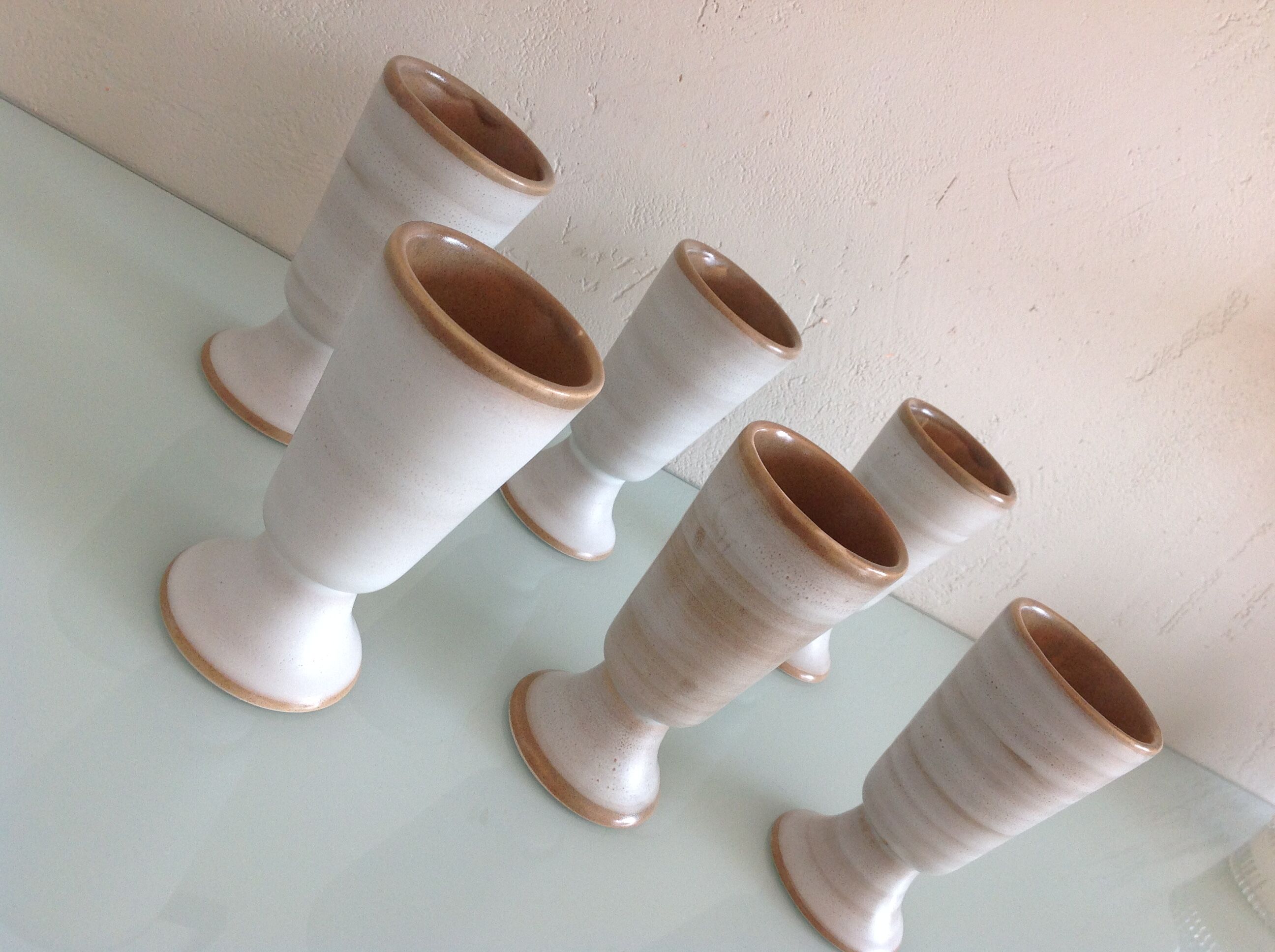 Suite of six mazagrans in grey-beige / vintage ceramic 70s-80s