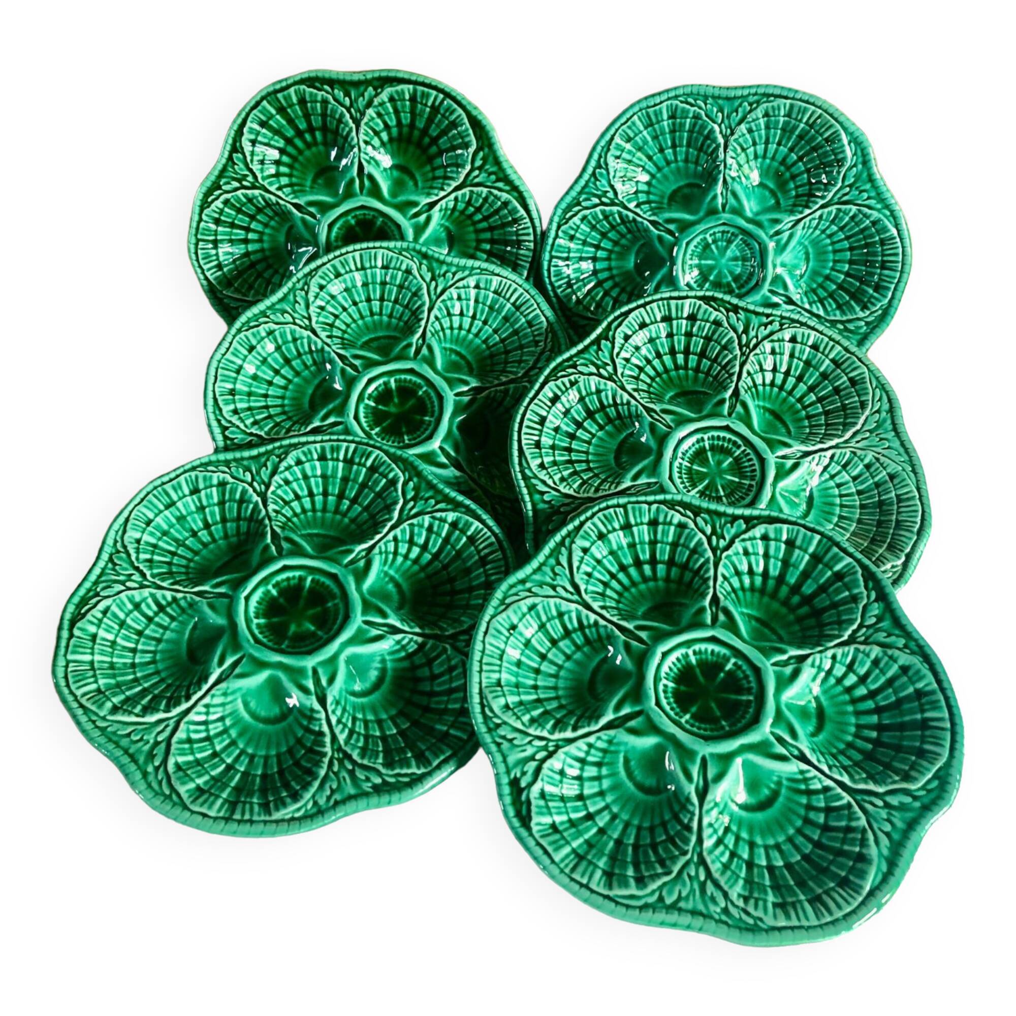 6 Sarreguemines slurry oyster plates