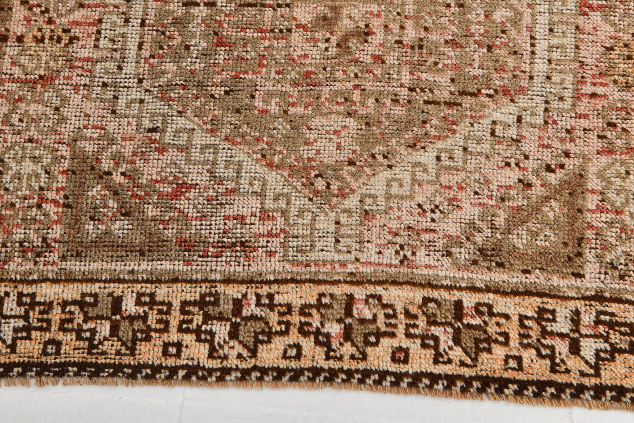 4x8 Brown Cream Geometric Vintage Rug, 112x241Cm