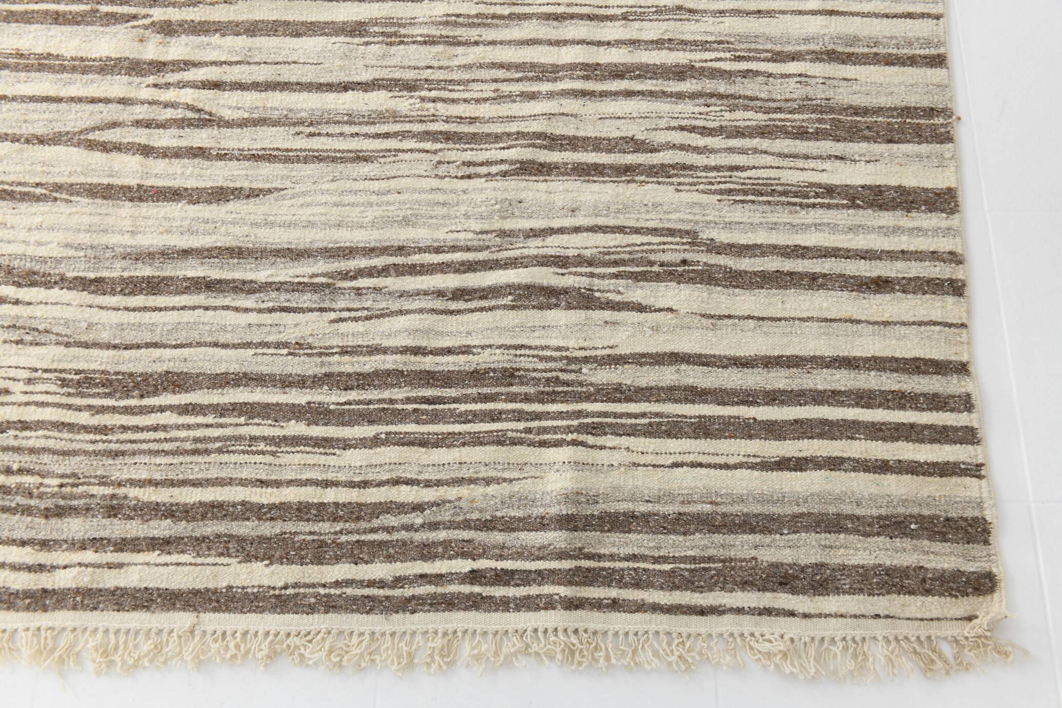 8x10 Beige & Light Brown %100 Wool Handmade Striped Kilim Rug, 232x291 Cm