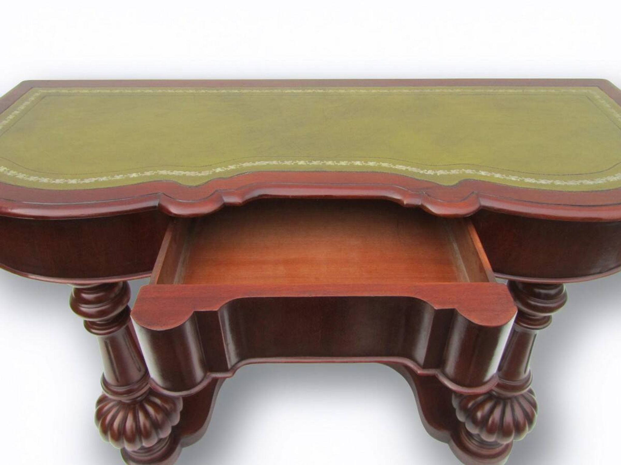 Mahogany and green leather console, 1860-70