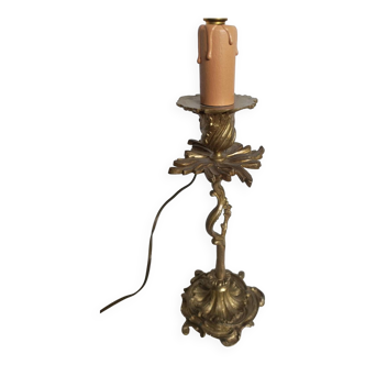 Ancienne petite lampe en bronze de style Louis XV / Rocaille en état de marche