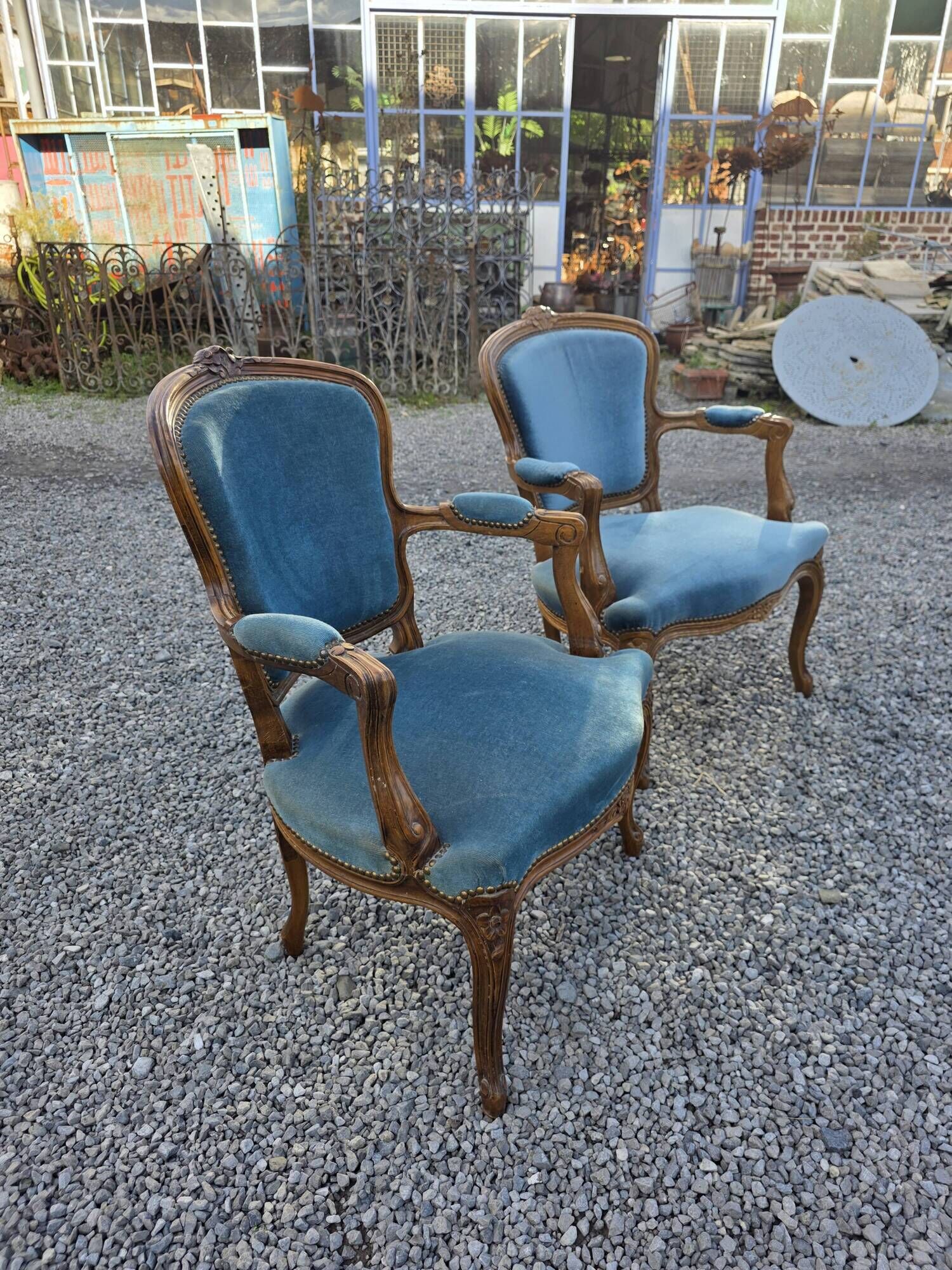 Pair of Louis XV style cabriolet armchairs
