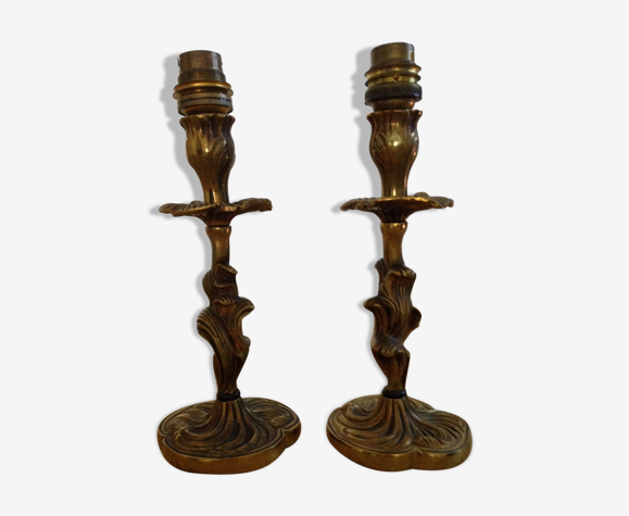 Duo de lampes bougeoirs bronze
