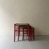 3 nesting stools in red wood e size, Italy 1970