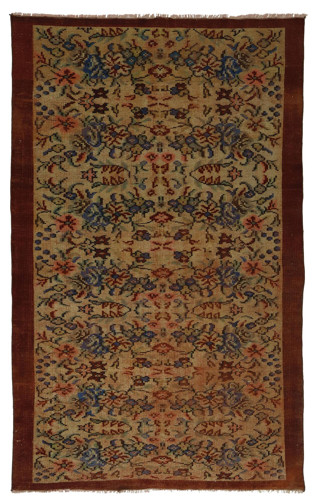 One-of-a-kind turkish handwoven vintage rug - rustic vintage charm 260x 158