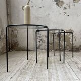 1950s metal and glass nesting coffee tables