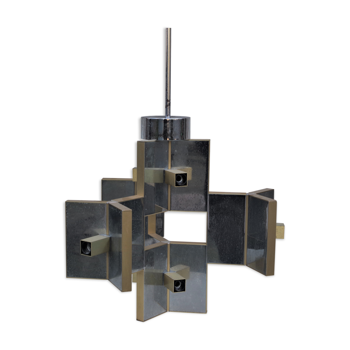 Ceiling lamp in chromed aluminum and brass, 1970