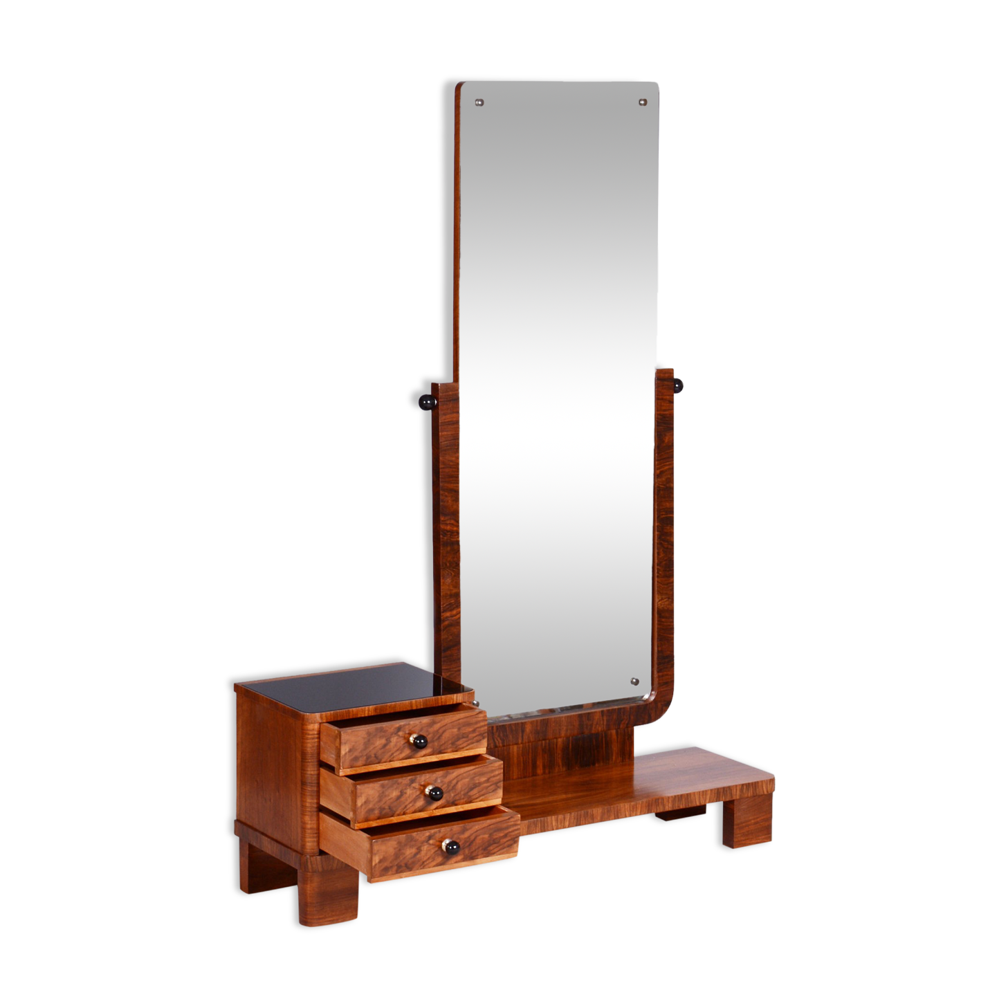 Restored ArtDeco Walnut Dressing Mirror, Revived Polish, Czechia, 1920s