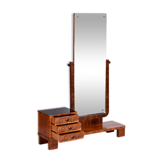 Restored ArtDeco Walnut Dressing Mirror, Revived Polish, Czechia, 1920s