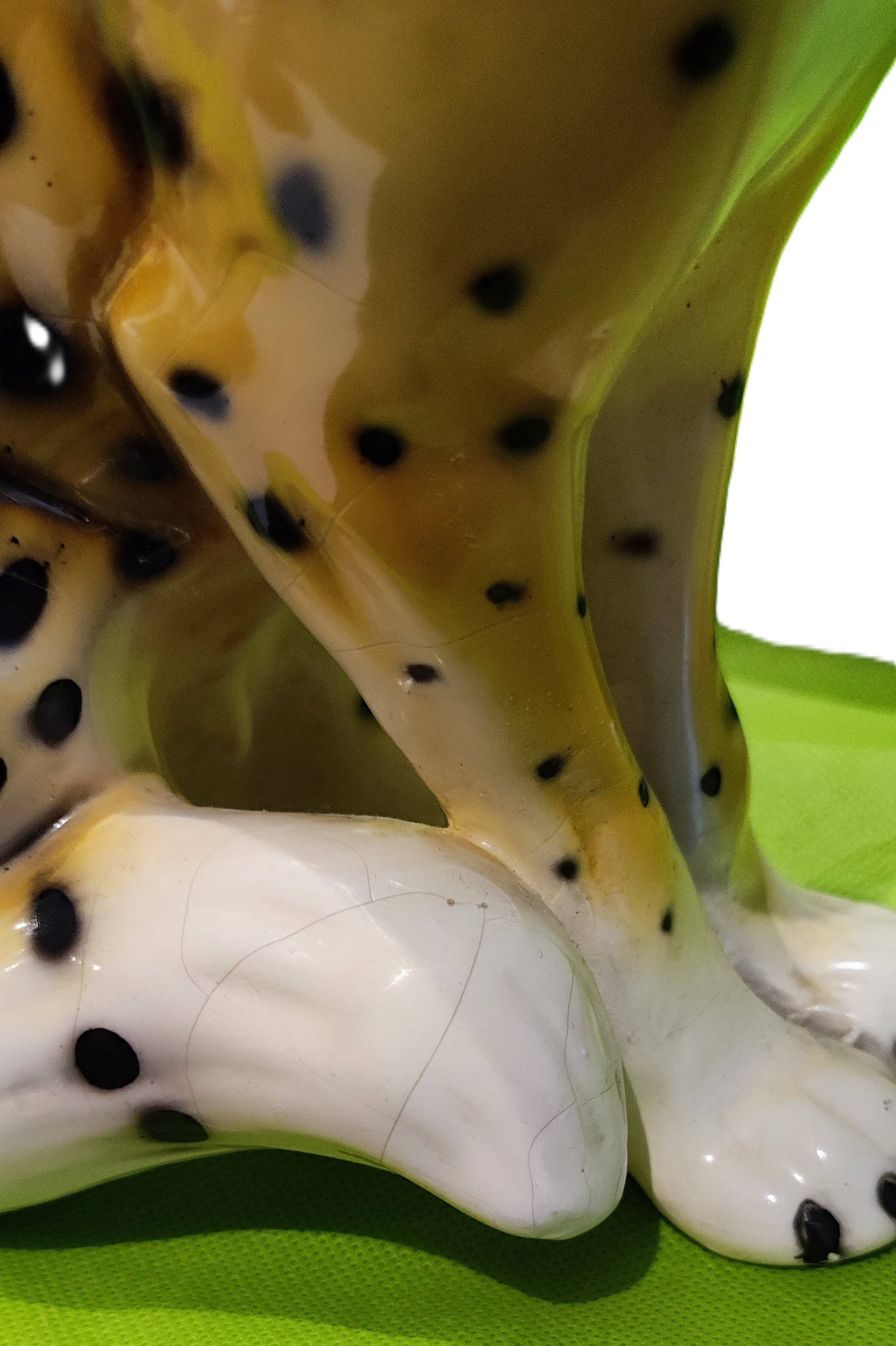 Figurine Guépard Mid-Century en céramique émaillée - 25 cm