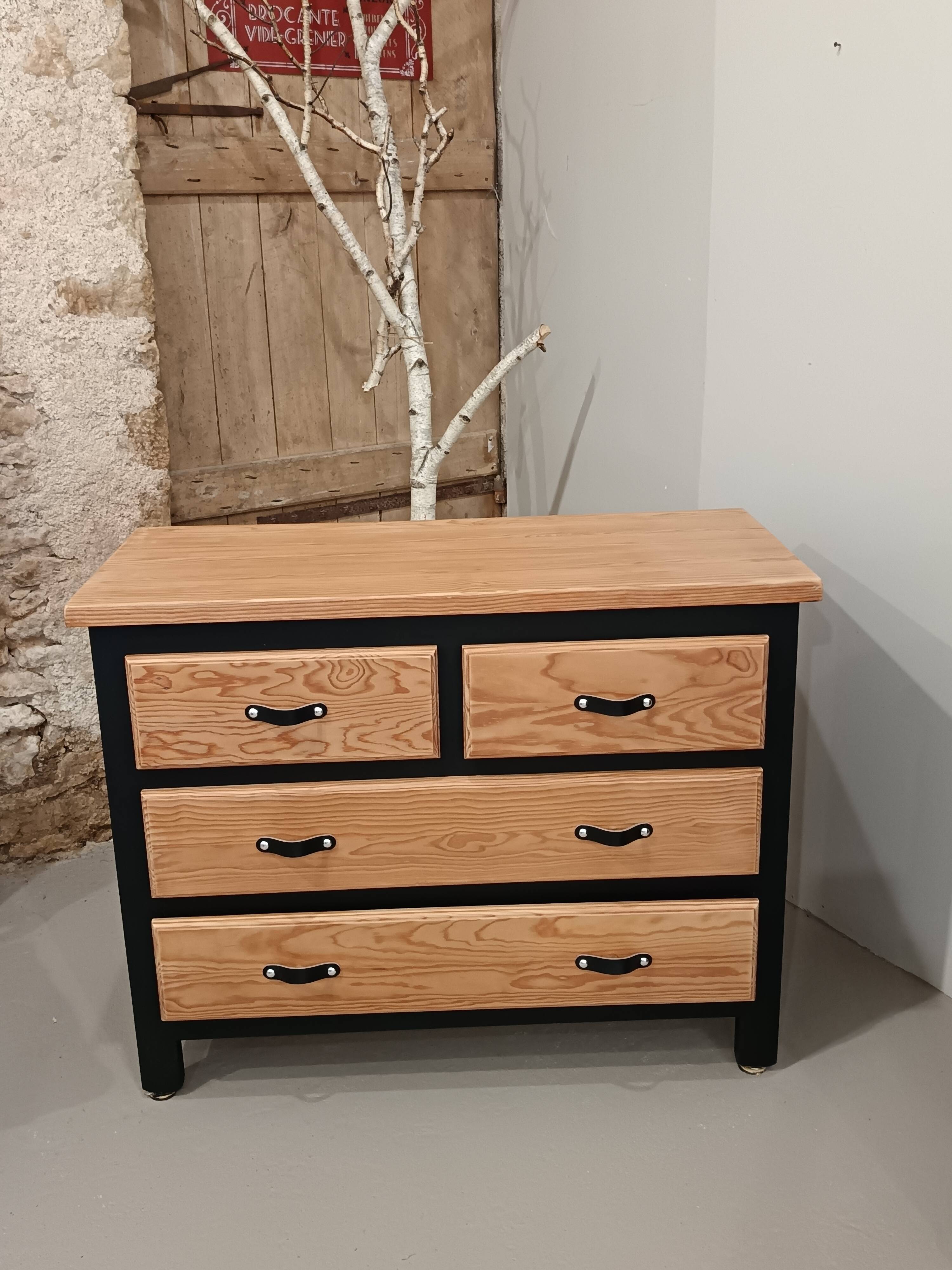 Commode bois massif et noir