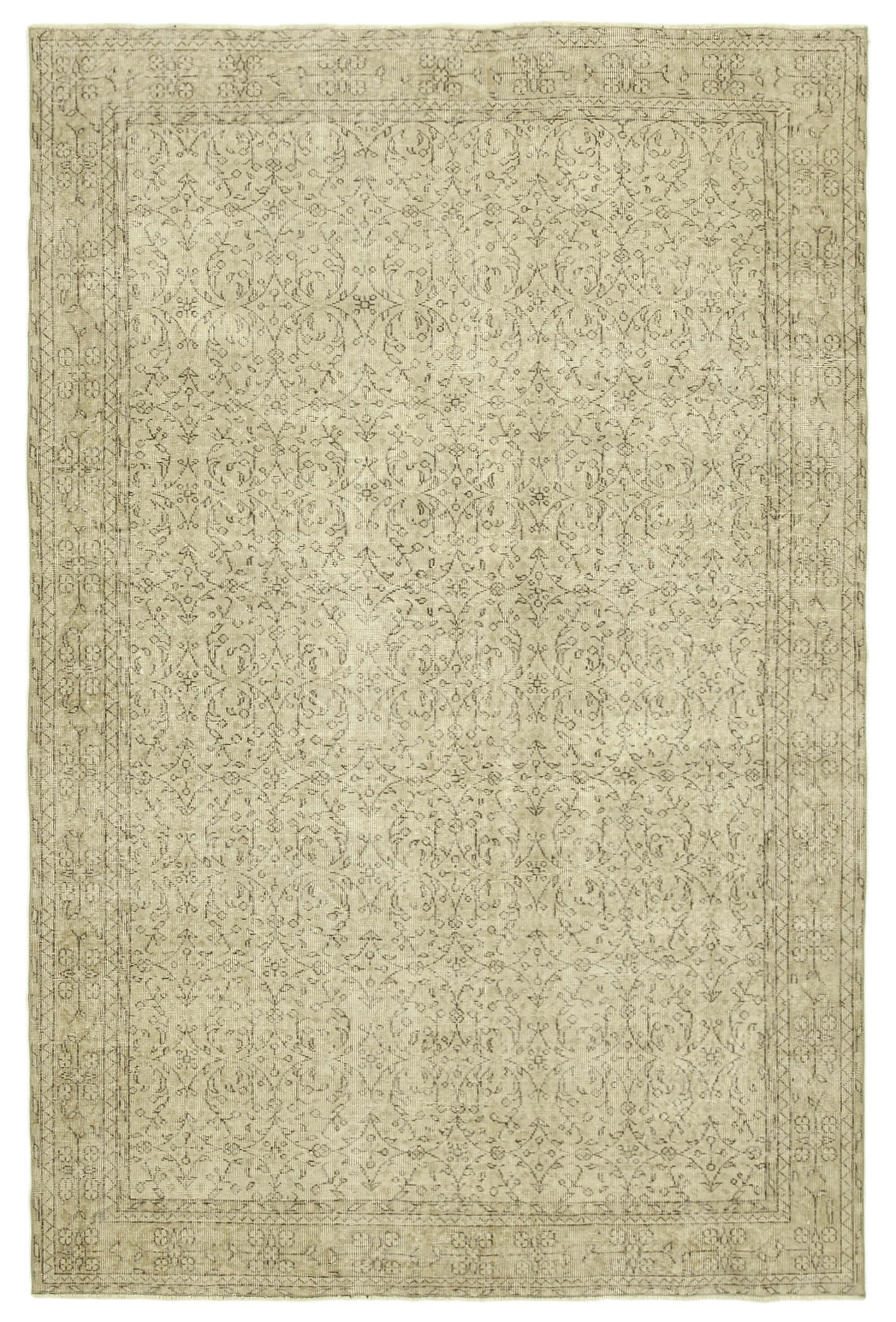Hand-Knotted Vintage Turkish Beige Rug 203 cm x 309 cm - 38989