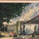 Ancien tableau huile au couteau sur panneau avec cadre bois vintage