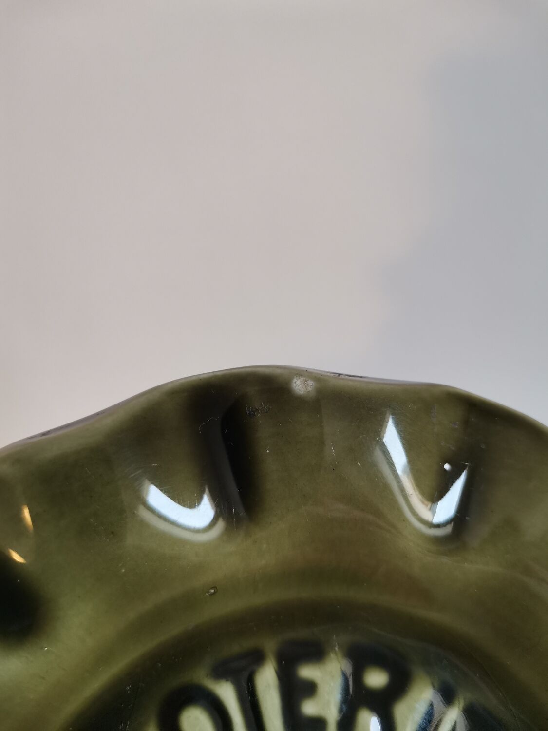 Ashtray national lottery ceramic sandstone green khaki signed st clement